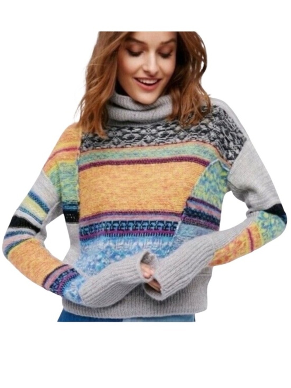 Turtleneck This & That Stripe Sweater Patchwork Multicolor